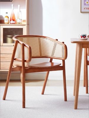 Sturdy Nitrolacquer Finish Japanese Design Solid Wood Rattan Dining Chairs for Restaurants and Dining Rooms 2023