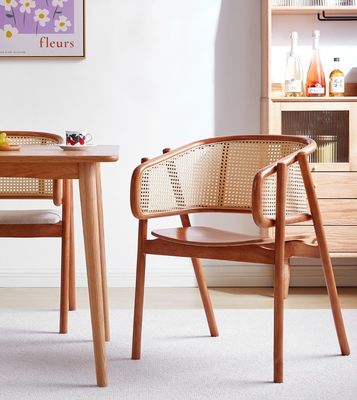 Sturdy Nitrolacquer Finish Japanese Design Solid Wood Rattan Dining Chairs for Restaurants and Dining Rooms 2023