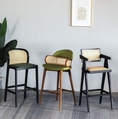 Modern Wood Bars Chairs Rattan High Bar Stools for Kitchen Dining Room Restaurant Green/Orange and Commercial Furniture