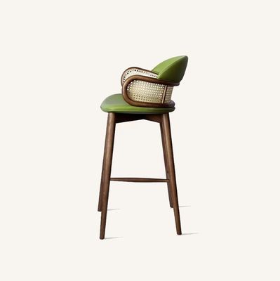 Modern Wood Bars Chairs Rattan High Bar Stools for Kitchen Dining Room Restaurant Green/Orange and Commercial Furniture