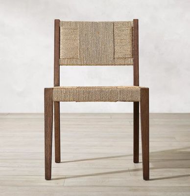 Natural Finish Nitrolacquer Solid Wood Woven Cord Oak Dining Chair for Modern Japanese Design Restaurant or Armrest