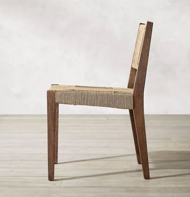 Natural Finish Nitrolacquer Solid Wood Woven Cord Oak Dining Chair for Modern Japanese Design Restaurant or Armrest