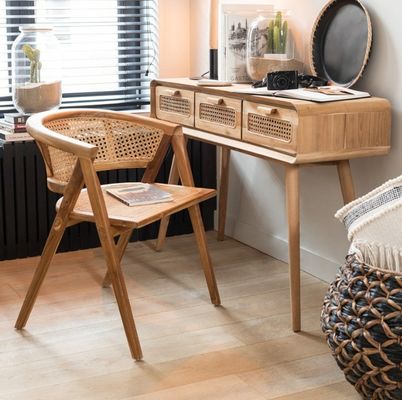 Living Room Furniture Japanese Style Solid Wood Rattan Fabric Single Dining Chair with Modern Design