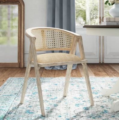 Living Room Furniture Japanese Style Solid Wood Rattan Fabric Single Dining Chair with Modern Design