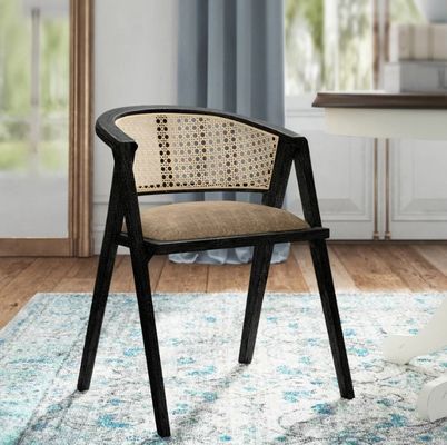 Living Room Furniture Japanese Style Solid Wood Rattan Fabric Single Dining Chair with Modern Design