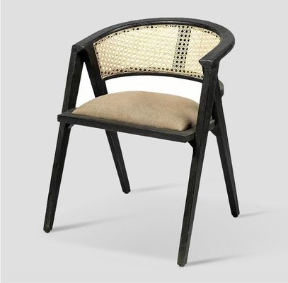 Living Room Furniture Japanese Style Solid Wood Rattan Fabric Single Dining Chair with Modern Design