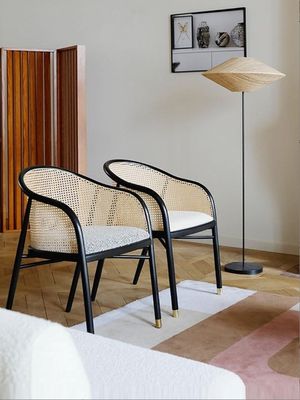 Chic Armchair Simple PU Leather/Fabric And Rattan Dining Living Room Furniture Restaurant Cover Japanese Style Modern Wood Chair