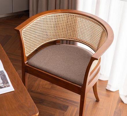 Simple Armchair Dining Chair With Modern Design And Natural Color Wood And Rattan Material For Office And Restaurant