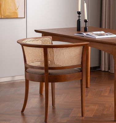 Simple Armchair Dining Chair With Modern Design And Natural Color Wood And Rattan Material For Office And Restaurant