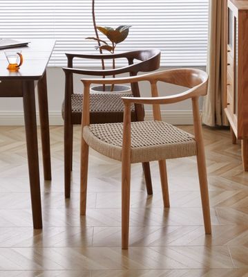 Home Furniture Modern North European Style Woven Cord Dining Chairs with Rubber Wood Frame