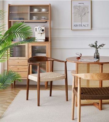 Home Furniture Modern North European Style Woven Cord Dining Chairs with Rubber Wood Frame