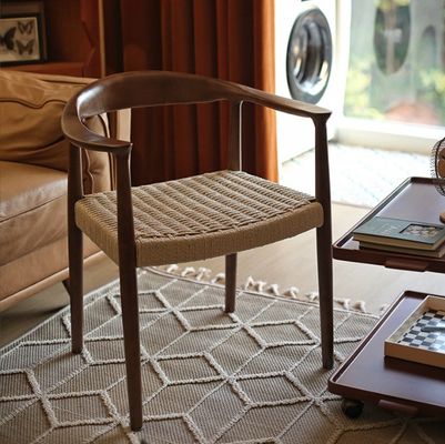 Home Furniture Modern North European Style Woven Cord Dining Chairs with Rubber Wood Frame