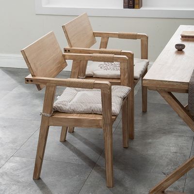 Living Room Furniture Dining Chair Japanese Design Modern Solid Wood Restaurant Chair with Armrest and Rubber Wood Cover Material