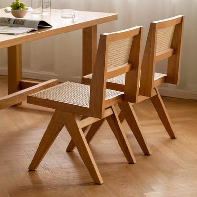 Hall Modern Simple Solid Wood Rattan Backrest Dining Room Chair For Living Room Furniture Rubber Wood