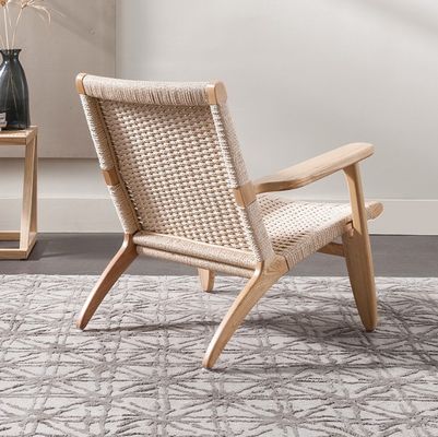 Modern Style Living Room Furniture Solid Wood Dining Chair with Woven Cord Seat and Wooden Arm in Natural/Walnut/Black