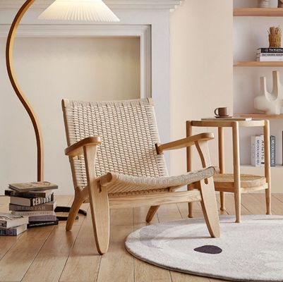 Modern Style Living Room Furniture Solid Wood Dining Chair with Woven Cord Seat and Wooden Arm in Natural/Walnut/Black