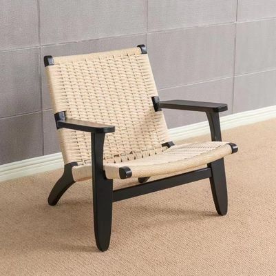 Modern Style Living Room Furniture Solid Wood Dining Chair with Woven Cord Seat and Wooden Arm in Natural/Walnut/Black