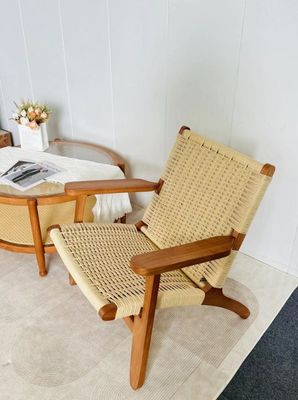 Modern Style Living Room Furniture Solid Wood Dining Chair with Woven Cord Seat and Wooden Arm in Natural/Walnut/Black