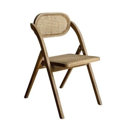 General Home Furniture Sturdy French Modern Style Foldable Chair Rattan Back Solid Wood Dining Chair Folding Chair