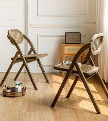 General Home Furniture Sturdy French Modern Style Foldable Chair Rattan Back Solid Wood Dining Chair Folding Chair