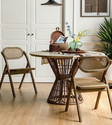 General Home Furniture Sturdy French Modern Style Foldable Chair Rattan Back Solid Wood Dining Chair Folding Chair