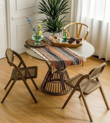 General Home Furniture Sturdy French Modern Style Foldable Chair Rattan Back Solid Wood Dining Chair Folding Chair