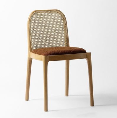 Lamb Wool/Velvet Rattan Dining Chair W47*D50*H78CM Luxury Modern Wood for Living Room Furniture