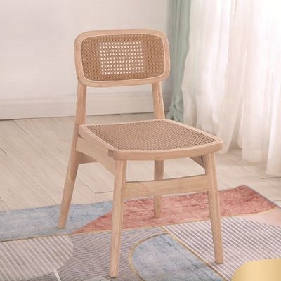 Foldable Rattan Chair NO Folded Simple Style Rattan Mesh Backrest Wood Dining Chair Rattan Wicker Chairs