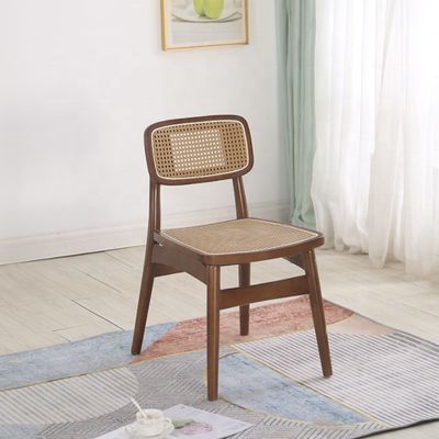 Foldable Rattan Chair NO Folded Simple Style Rattan Mesh Backrest Wood Dining Chair Rattan Wicker Chairs