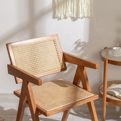 OEM Service Accepted Dining Room Furniture Designer Nordic Solid Wood Rattan Chair with Backrest