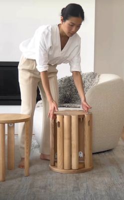 Stackable Red Oak Wood Stool Simply Designed Solid Wood Chair for Dining Room Furniture
