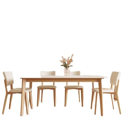 Modern Nordic Design Solid Wood Dining Table Set with Black/White PU Leather Chairs and Nordic Style