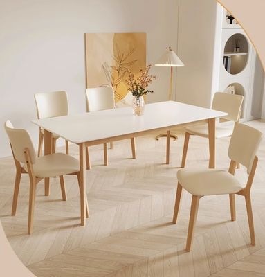 Modern Nordic Design Solid Wood Dining Table Set with Black/White PU Leather Chairs and Nordic Style