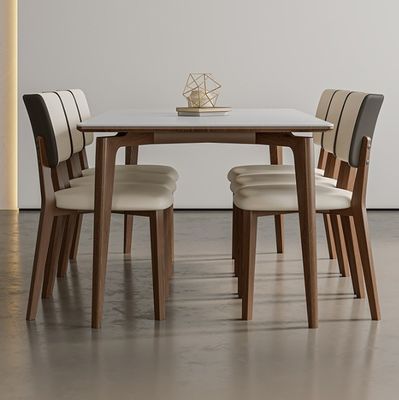 Modern Nordic Design Solid Wood Dining Table Set with Black/White PU Leather Chairs and Nordic Style