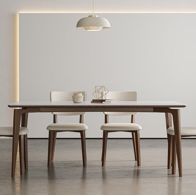 Modern Nordic Design Solid Wood Dining Table Set with Black/White PU Leather Chairs and Nordic Style