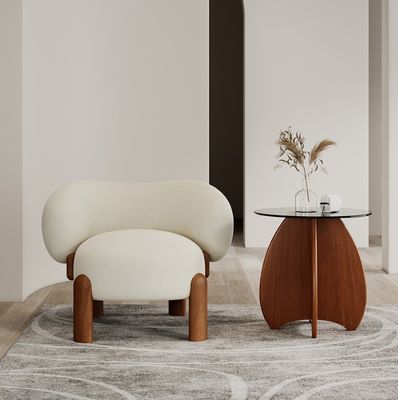 Popular Living Room Furniture Modern Solid Wood Lamb Wool/Velvet Single Sofa Chair with Walnut Legs and Light Luxury Design