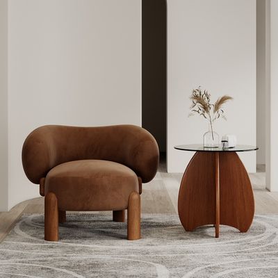 Popular Living Room Furniture Modern Solid Wood Lamb Wool/Velvet Single Sofa Chair with Walnut Legs and Light Luxury Design