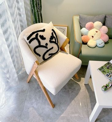 Apartment Living Room Furniture Modern Nordic Wood Chair with Velvet Lamb Wool and Wooden Sofa in Hotel Design
