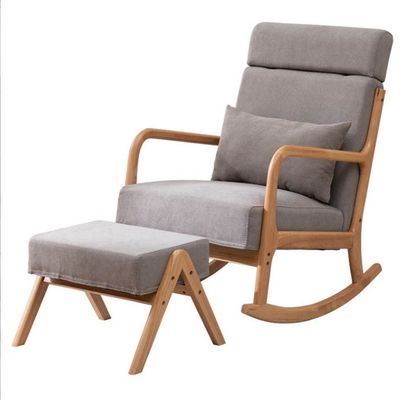 Stylish Living Room Furniture Upholstered Wood Rocking Chair and Stool for Relaxing