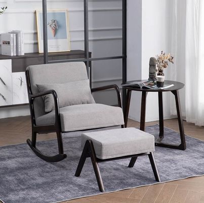 Stylish Living Room Furniture Upholstered Wood Rocking Chair and Stool for Relaxing