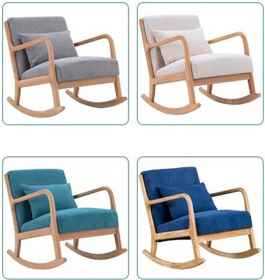 Stylish Living Room Furniture Upholstered Wood Rocking Chair and Stool for Relaxing