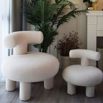 Solid Wood Dining Sofa Chair in Modern Nordic Lamb Wool Style for Waiting and Dining Room