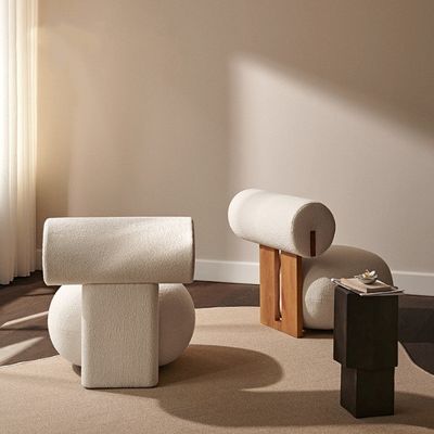 Living Room Chair With Wood Leg Creative Modern Wooden Leisure Style Lamb Wool Single Sofa Chair W70*D81*H71CM