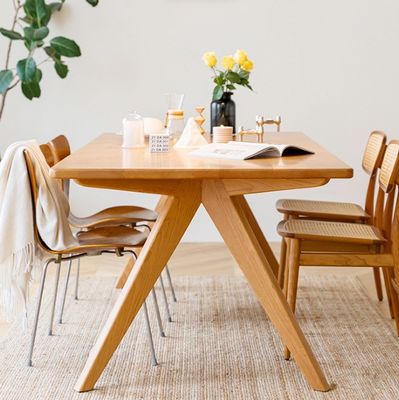 Hall Wood Solid Tables and Chairs for Restaurant Rectangular Wood Set of Dining Table in Modern Design