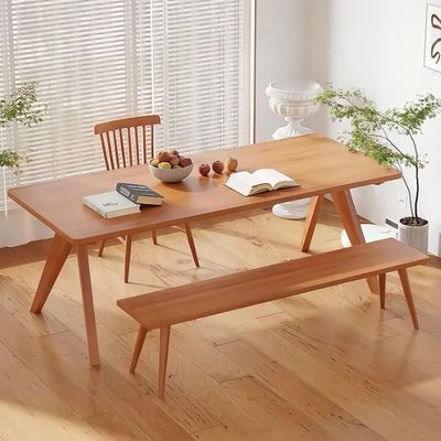Hall Wood Solid Tables and Chairs for Restaurant Rectangular Wood Set of Dining Table in Modern Design
