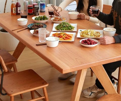 Hall Wood Solid Tables and Chairs for Restaurant Rectangular Wood Set of Dining Table in Modern Design