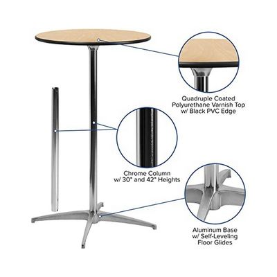 High Wood Tables Cocktail Bar Dining Folding Table with Solid Wood Finish Nitrolacquer