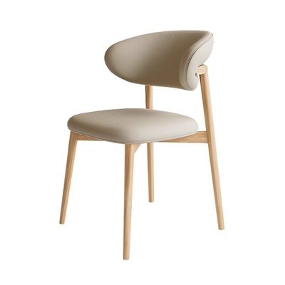 Modern Nordic Dining Chair in Solid Wood and Luxury Leather PU Leather for Comfortable Dining Room
