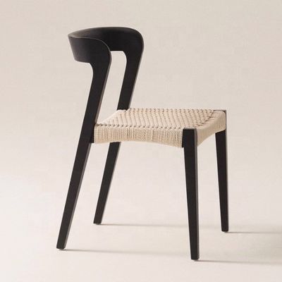 Modern Solid Wood Restaurant Chair with Rope Seat and Custom Logo Accepted
