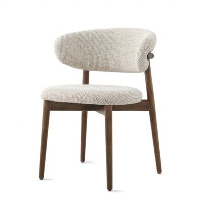 Dining Room Furniture Customized Color Traditional Design Walnut Wood Chair with White Linen Fabric and Curved Backrest